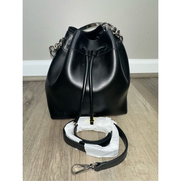 JIMMY CHOO Bon Bon Bucket Black Soft Shiny Smooth Calf Leather Bucket Bag $1750 - Picture 15 of 15